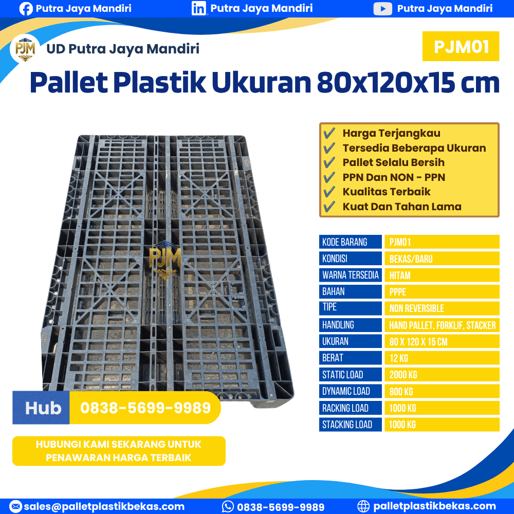 Pallet Plastik Bekas/Baru Ukuran 80x120x15 - PJM01