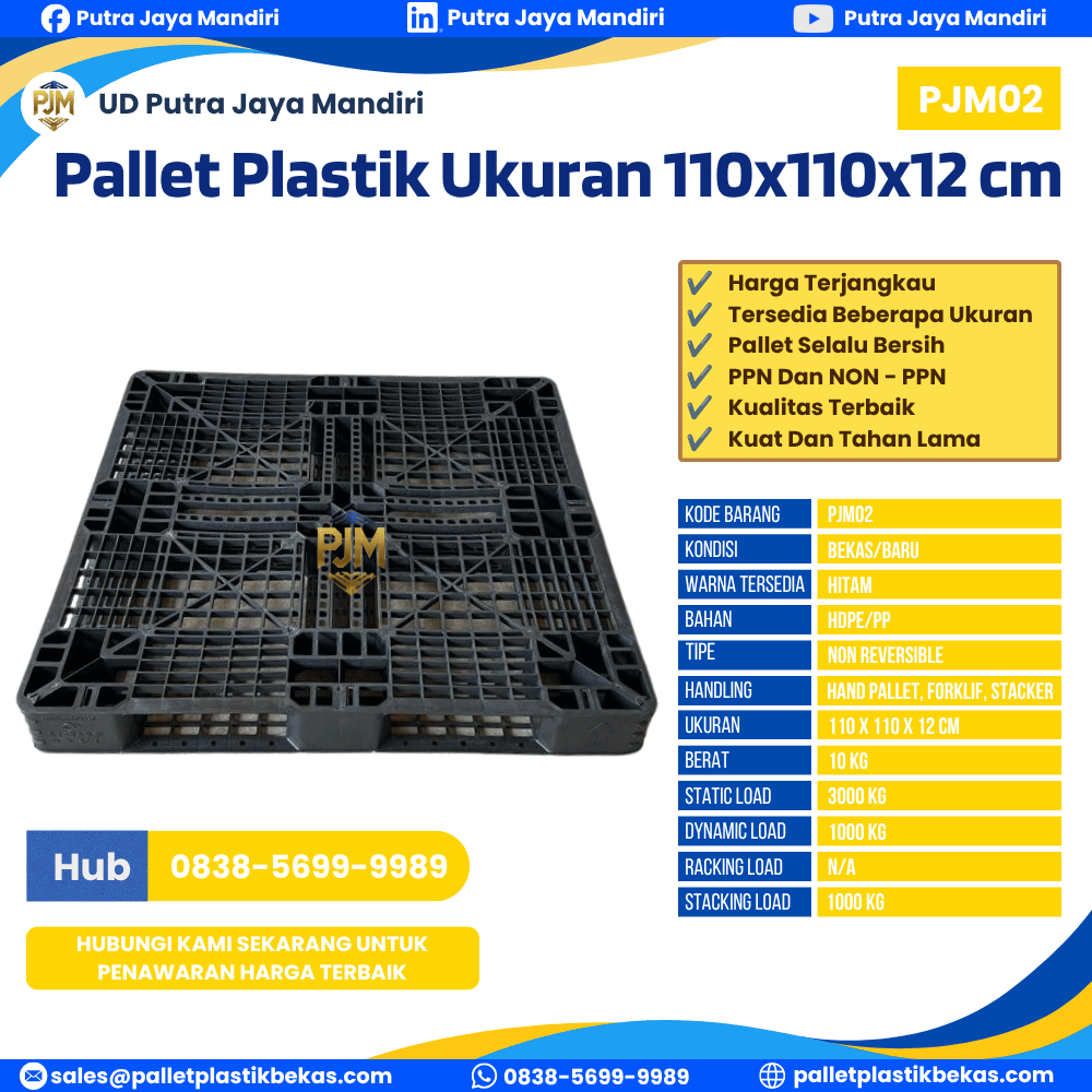 Pallet Plastik Bekas/Baru Ukuran 110x110x12 - PJM02