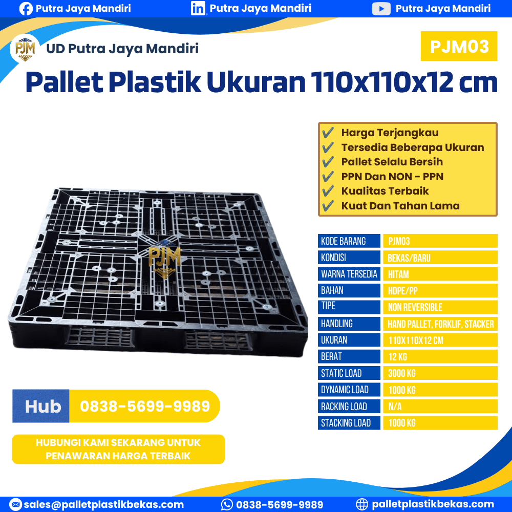 Pallet Plastik Bekas/Baru Ukuran 110x110x12 - PJM03