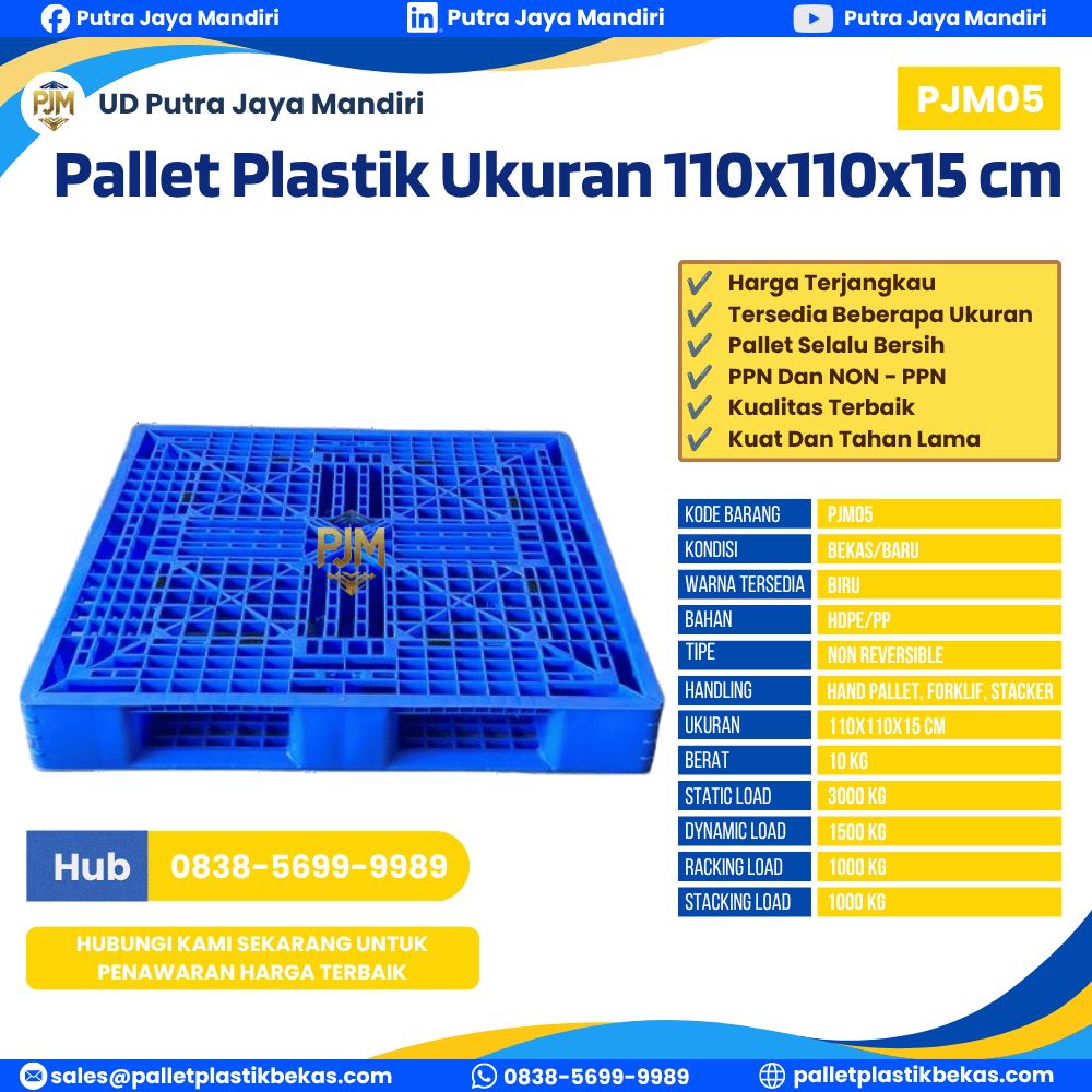 Pallet Plastik Bekas/Baru Ukuran 110x110x15 - PJM05