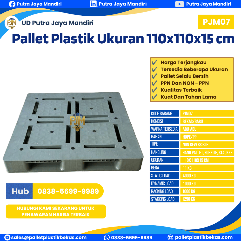 Pallet Plastik Bekas/Baru Ukuran 110x110x15 - PJM07