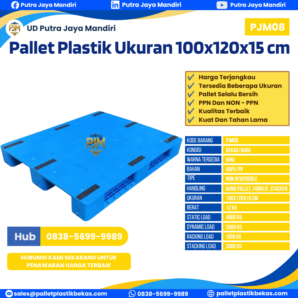 Pallet Plastik Bekas/Baru Ukuran 100x120x15 - PJM08