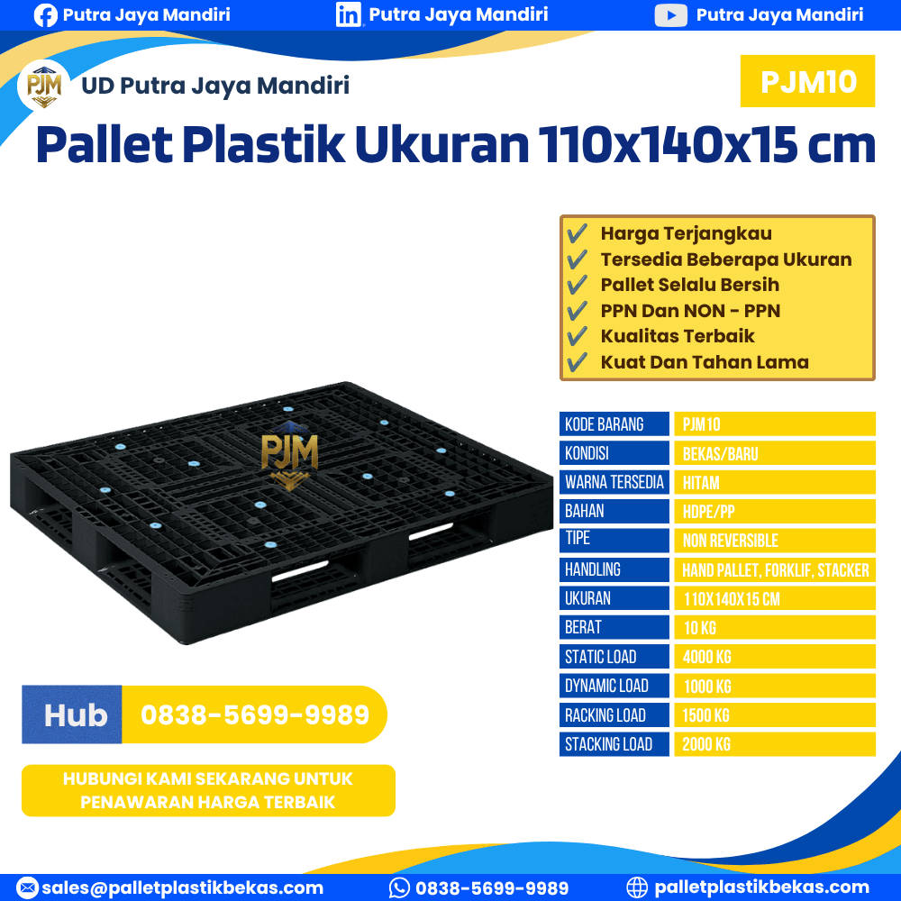 Pallet Plastik Bekas/Baru Ukuran 110x140x15 - PJM10